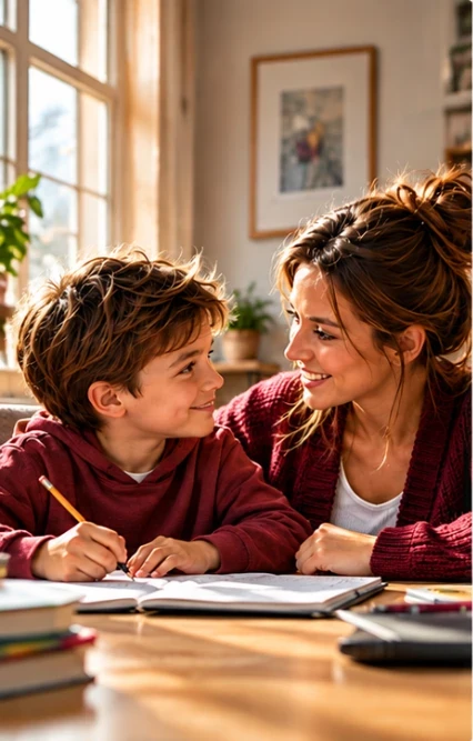 Parent and child doing a morning routine together