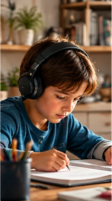 Child focused with headphones